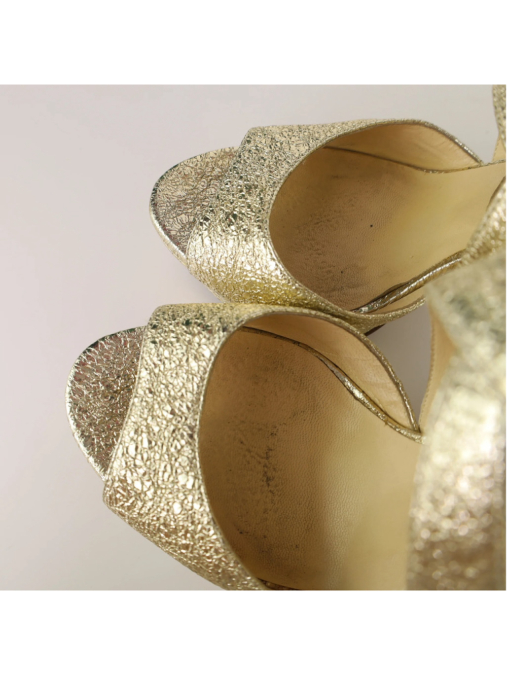 Jimmy Choo Gold Platform Heels EU 36.5 US 6.5 Metallic Leather Sandals 0483 - Picture 11 of 16